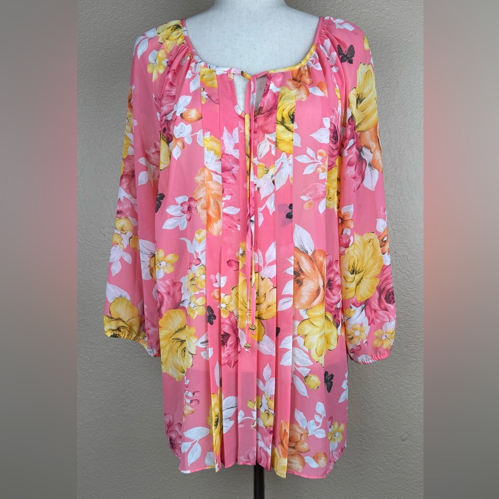 Charter Club Pink & Yellow Floral Top. Size- 0X